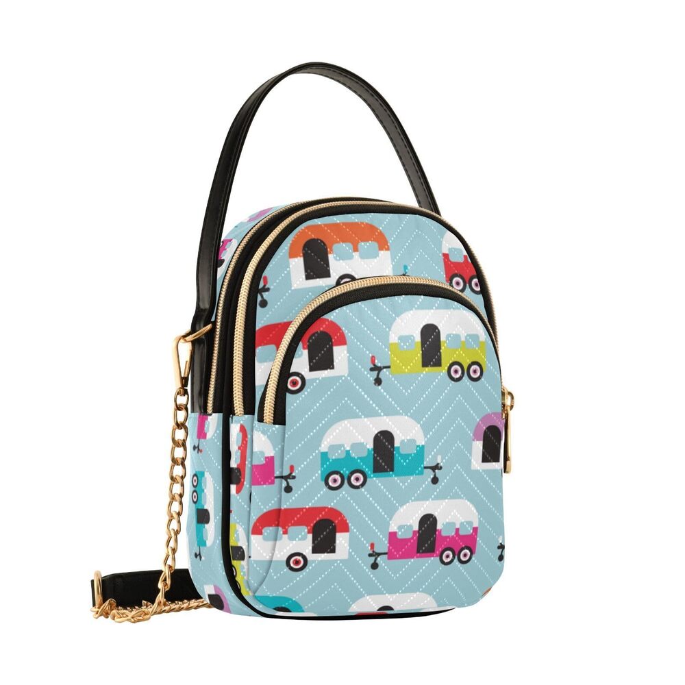 8184 Crossbody Bag , Happy Camper Caravan Phone Purse Detachable Chain Bag